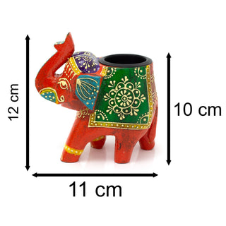 Hand Painted Indian Elephant Tealight Holder | Decorative Wooden Elephant Tea Light Candle Holder | Elephant Ornament - Colour Varies One Supplied