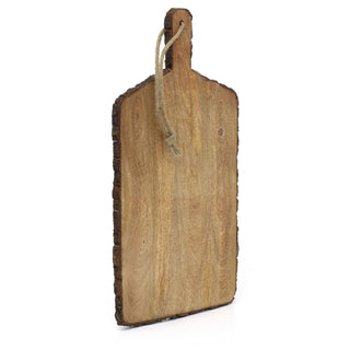 Rustic Bark Chopping Board | Mango Wood Rectangular Paddle Cutting Board 50x25cm