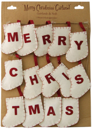Shabby Chic Style Christmas Bunting Garland Decoration  ~ White Stocking Merry Christmas Bunting