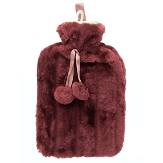 Deluxe Faux Fur Pom Pom Hot Water Bottle | Hot Water Bottle With Cover | Natural Rubber Hot Water Bottles - Colour Varies One Supplied