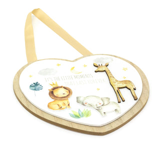Wooden Heart Shaped Little Moments Plaque | Baby Nursery Safari Hanging Sign