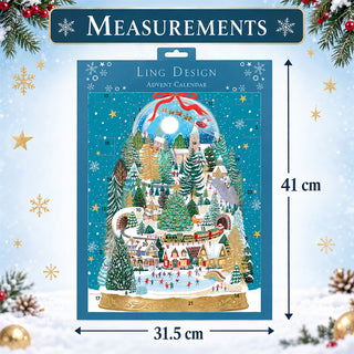 Winter Village Christmas Advent Calendar, 41cm Snow Globe Picture Design