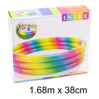 168 x 38cm Rainbow Ombre Paddling Pool | 3 Ring Inflatable Pool Kids Swimming Pool | Outdoor Garden Children's Swim Pool