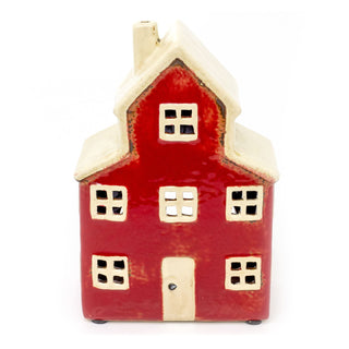 Ceramic Red House Tealight Votive Holder | Country Farmhouse Candle Holder