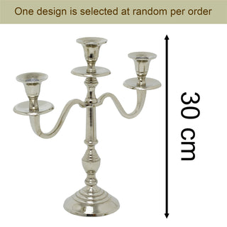 3 Arm Silver Aluminium Candelabra, 30cm Tall Candle Holder Table Centrepiece