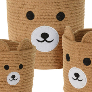 Kids Set Of 3 Bear Storage Baskets | Children's Fabric Animal Storage Boxes