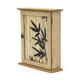 Japanese Style Bamboo Leaf Key Box | Wall Mounted Key Cupboard With 6 Key Hooks