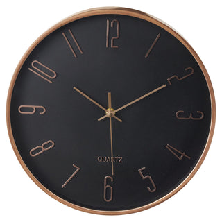 Black & Rose Gold Wall Clock, 30cm Round Wood Effect Quartz Wall Mounted Clock