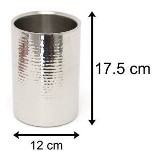 Stylish Hammered Silver Stainless Steel Bottle Wine Cooler | Prosecco Chiller Champagne Wine Ice Bucket | Double Walled Wine Bottle Holders