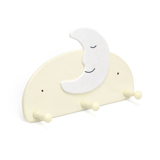 Children's Moon Coat Rack | Kids Wall Mounted Wooden Coat Hooks 3 Coat Pegs