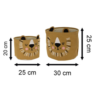 Set Of 2 Childrens Fabric Storage Baskets | Kids Toy Storage Boxes - Lion