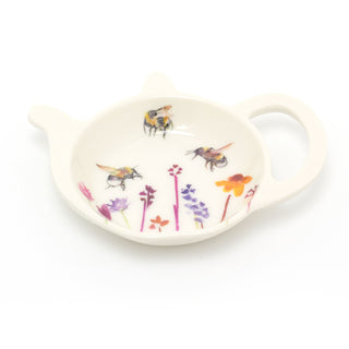 Busy Bee Floral Tea Bag Tidy Dish | Tea Bag Spoon Rest Kitchen Tidy | Melamine Used Teabag Holder