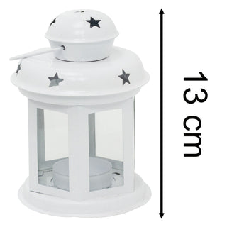 White Moroccan Tealight Lantern, 13cm Indoor Outdoor Metal Hanging Candle Holder