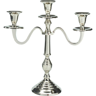 3 Arm Silver Aluminium Candelabra, 30cm Tall Candle Holder Table Centrepiece