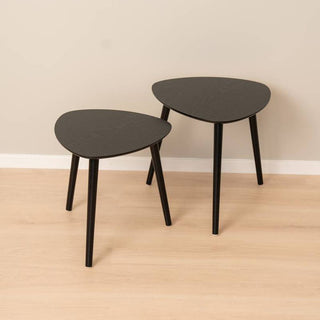 Set Of 2 Stylish Black Wooden Nesting Tables | Side Tables For Living Room Occasional Pedestal End Table Nest | Contemporary 2 Piece Nest Of Tables