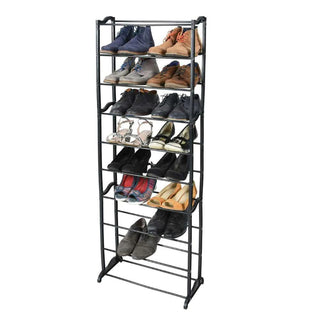 10 Tier Narrow Shoe Rack Black Metal Shoe Storage Organiser | Tall Rack For Storing Shoes Footwear Storage Rack | Hallway Cupboard Metal Shoe Rack Holds 20 Pairs