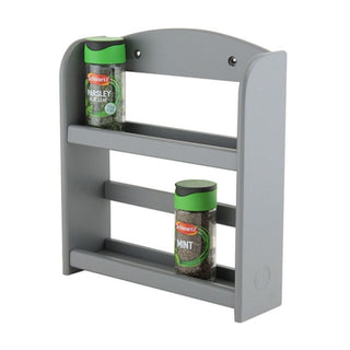 Grey Wooden 2 Tier Spice Rack | Wall Mounted 2 Shelf Kitchen Spice Cabinet