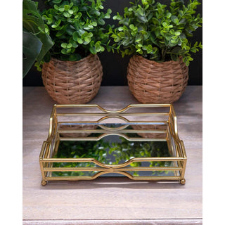 Gold Metal Mirrored Vanity Tray For Perfume And Candles | Glass Mirror Tray 24cm