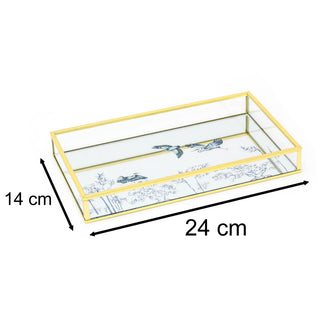 Blue Heron Mirrored Metal Tray | Decorative Oriental Vanity Trinket Tray - 24cm