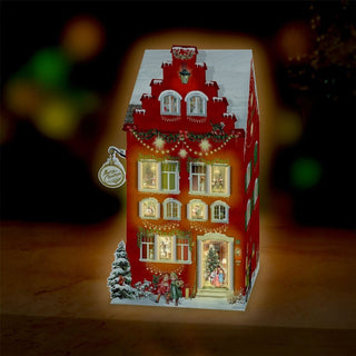 3D LED Christmas House Advent Calendar with Light - Up Windows - 18.5x30cm