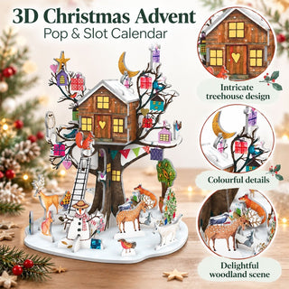 3D Petite Christmas Tree House Advent Calendar, Pop & Slot Woodland Scene