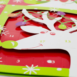 3D Reindeer Christmas Advent Calendar - Glittered Die - Cut with Ribbon, 35.5x39cm