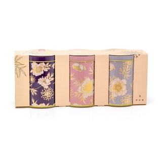 3 Piece Gold Shimmer Storage Tins | Set Of 3 Round Floral Kitchen Storage Tins