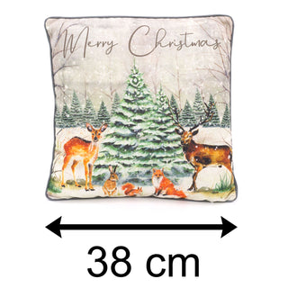 38cm Woodland Animal Christmas Scatter Cushion | Winter Fabric Filled Sofa Cushion | Festive Bed Throw Pillow With Cover