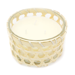 Tropical Scented Candle With Bamboo Holder | Glass Jar Fragrance Candle Aroma Candle And Pot | Scented 3 Wick Candle - Fragrance Varies One Supplied