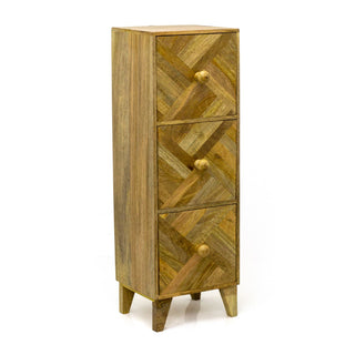 3 Drawer Marquet Cabinet | Mango Wood Bedside Table 3 Drawer Side Storage Unit