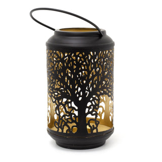 18cm Black Metal Tree Of Life Cut Out Hanging Lantern | Decorative Tea Light Candle Holders For Home Garden Patio | Hurricane Candle Lantern