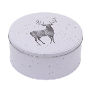 White Round Christmas Storage Tin | Festive Cookie Tin Fairy Cake Baking Tin