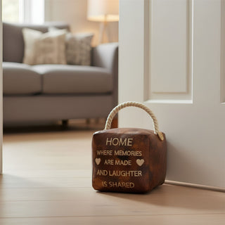 Home Where Memories are Made Faux Leather Doorstop with Rope Handle - 14cm