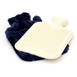 Deluxe Faux Fur Pom Pom Hot Water Bottle | Hot Water Bottle With Cover | Natural Rubber Hot Water Bottles - Colour Varies One Supplied
