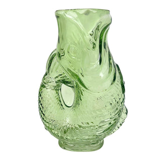Green Glass Fish Jug, 20cm Coloured Glass Pitcher Vase Nautical Fish Ornament