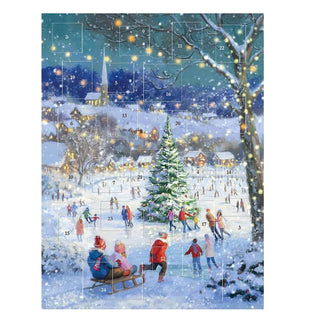 Skating by the Tree Christmas Advent Calendar, Snowy Village Ice Skating Scene