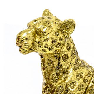 Gold Resin Leopard Ornament | 31cm Standing Leopard Statue Animal Sculpture