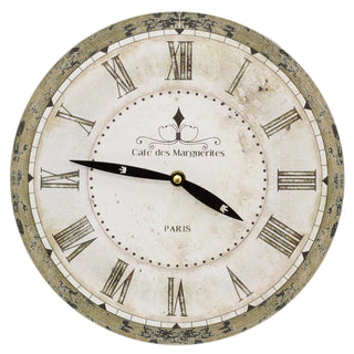 French Word 28Cm Wall Clock - Cafe De Marguerites