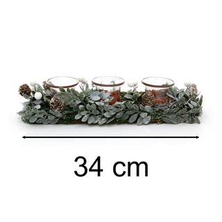 34cm Christmas Reindeer Sage Triple Tea Light Holder | Three Christmas Garland Tealight Candle Holder | Traditional Christmas Candle Centerpiece