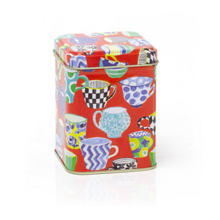 Sarah Campbell Red Tea Cup 100gm Square Storage Tin | Kitchen Tea Caddy Tin