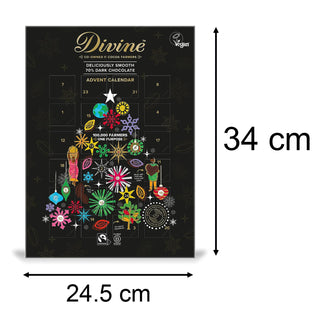 Divine Fairtrade Dark Chocolate Christmas Advent Calendar | 70% Cocoa Dark Chocolate Advent Calendar | Vegan Chocolate Christmas Calendar 85g