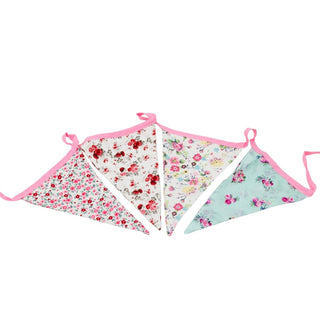 3m Ditzy Floral Fabric Bunting, 12 Double Sided Cotton Pennant Party Flags