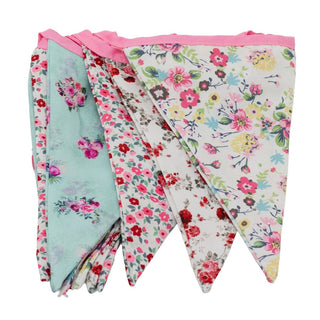 3m Ditzy Floral Fabric Bunting, 12 Double Sided Cotton Pennant Party Flags