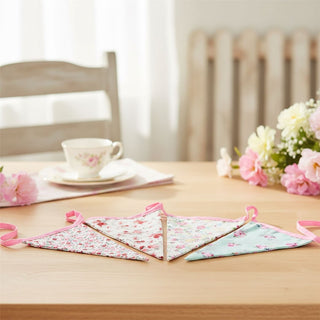 3m Ditzy Floral Fabric Bunting, 12 Double Sided Cotton Pennant Party Flags