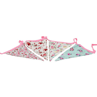3m Ditzy Floral Fabric Bunting, 12 Double Sided Cotton Pennant Party Flags