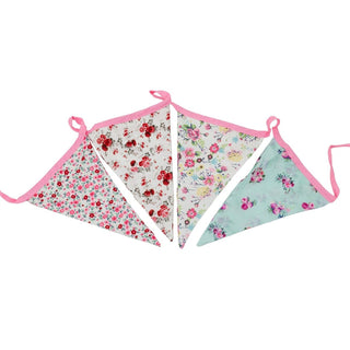 3m Ditzy Floral Fabric Bunting, 12 Double Sided Cotton Pennant Party Flags