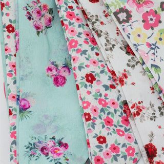 3m Ditzy Floral Fabric Bunting, 12 Double Sided Cotton Pennant Party Flags