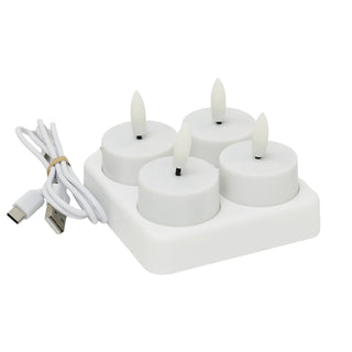 4 LED Rechargeable Tealight Candles and Charger, Rechargeable Flameless Set of 4
