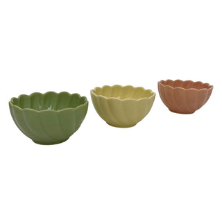 4 - piece Serving Platter, Set of 3 Scalloped Ceramic Bowls Wooden Serving Tray
