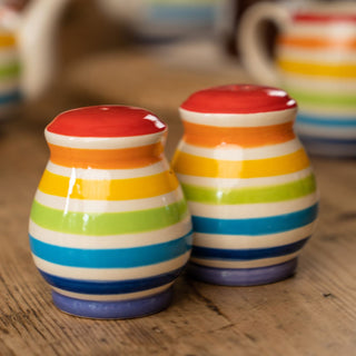 Rainbow Salt & Pepper Shakers | Ceramic Multi-Coloured Stripe Salt & Pepper Pots